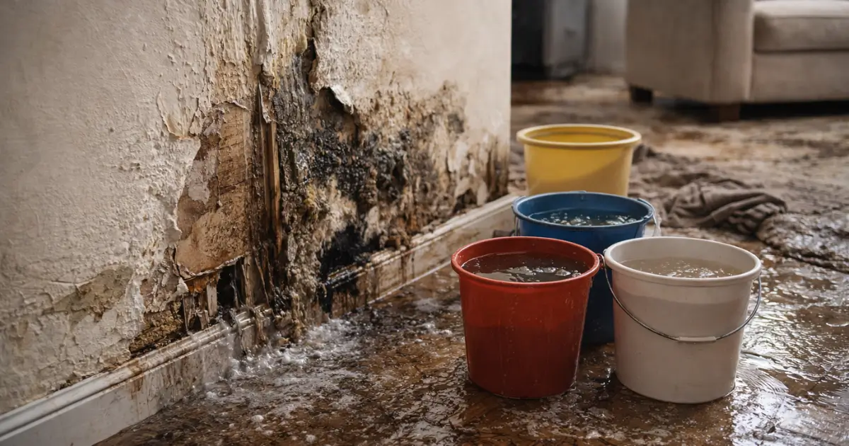 Hidden water damage and mold caused by delayed water damage repairs inside a home